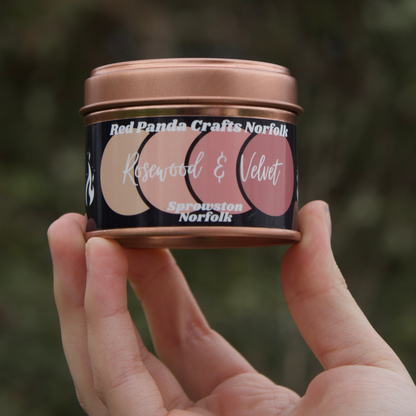 Rosewood & Velvet Hand-poured & luxury Soy Candle Tin