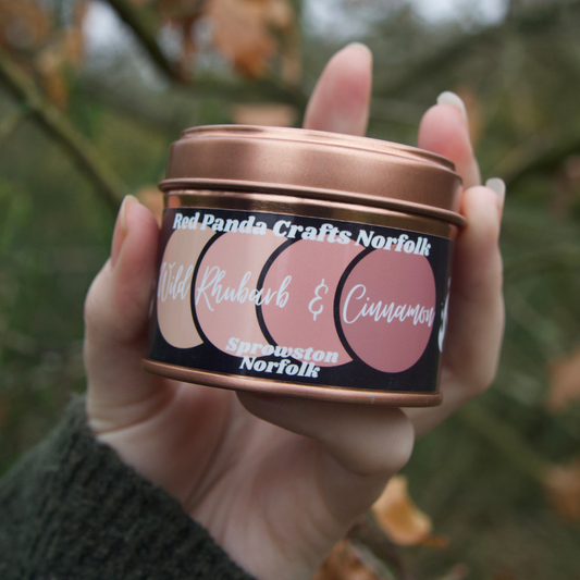 Wild Rhubarb & Cinnamon Hand-poured & luxury Soy Candle Tin