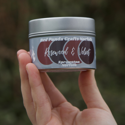 Rosewood & Velvet Hand-poured & luxury Soy Candle Tin