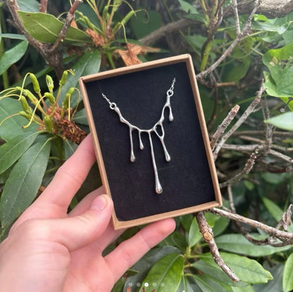 Melted Wax Necklace - Elegant Silver Drip Design