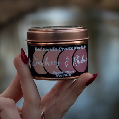 Strawberry & Rhubarb Hand-poured & luxury Soy Candle Tin